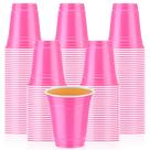 Copos de plástico descartáveis Sabary 12 onças, pacote com 100, rosa e branco