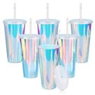 Copos de plástico Domensi Iridescent 700mL com tampas e canudos, pacote com 6