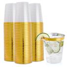 Copos de plástico FOCUSLINE Gold 300 ml com borda dourada, pacote com 100