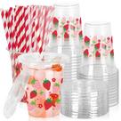 Copos de plástico JarthenaAMCS Strawberry 350ml com tampas e canudos x50