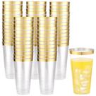 Copos de plástico LIYH de 16 onças (473 ml) Gold Rim Clear 100 unidades Copos de plástico LIYH de 16 onças (473 ml) Gold Rim Clear 100 unidades