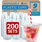 Copos de plástico Reli. 9 onças (200 conjuntos) com tampas PET Clear