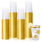 Copos de plástico Vplus 350 ml com borda dourada, pacote com 150, reutilizáveis, transparentes