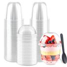 Copos de sobremesa de plástico descartáveis Zezzxu 360ml com tampas, pacote com 50