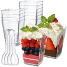 Copos de sobremesa de plástico Poever 150 ml com colheres, pacote com 50 copos transparentes Copos de sobremesa de plástico Poever 150 ml com colheres, pacote com 50 copos transparentes