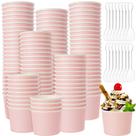 Copos de sorvete Cunhill 8 onças com colheres 100 unidades rosa descartáveis
