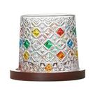 Copos De Uísque De Cristal Giratórios Coloridos Com Bandeja De Madeira Para Alívio Do Estresse