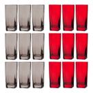 Copos de Vidro 320ml 9 Vermelho / 9 Cinza Texas Agua 18 Unidades