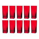 Copos de Vidro 320ml Vermelho Texas Agua Suco 10 Unidades