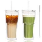 Copos de vidro KEMORELA 600 ml com parede dupla e isolamento térmico, kit com 2 unidades