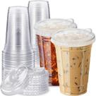 Copos descartáveis de plástico transparente Qinsihwn 600mL com tampa 25 conjuntos