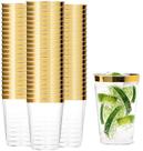Copos descartáveis Tebery, pacote com 100, 480 ml de plástico transparente com borda dourada