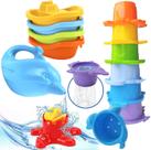 Copos empilháveis Technok Rainbow Toy para banho para bebês com barcos e latas