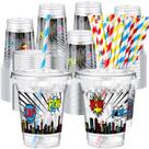 Copos plásticos descartáveis Teenyyou 350 ml com canudos, tampas de 50 unidades