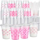 Copos plásticos Jingmore Coquette 350mL com tampas e canudos x100