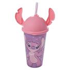 Copos Stitch e Angel 500ml Com Tampa Ludica Canudo Orelhinha para Refri Bpa Free Disney Lembrancinha Festa