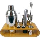 Coqueteleira Profissional Com Acessórios em Aço Inox 550ml Kit Barman Base em Madeira - Premium