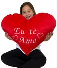 Coração De Pelúcia Eu Te Amo Bordado Almofada Presente 38x30,5cm