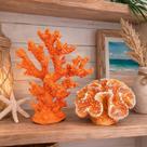 Coral Decorativo Artificial Kit 2 Peças para Casa com Tema Mar e Praia Laranja