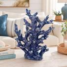 Coral Decorativo Artificial para Decoração Náutica em Resina Azul Escuro 23x19cm