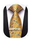Corbata Barry.Wang Floral Dorada y Azul 150 cm con Prendedor