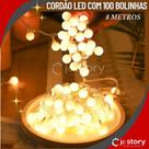 Cordão 100 Bolinhas Led pisca pisca com 8 metros luz branco quente varal Decoração natal festa 127V ou 220V