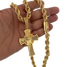 Cordão 10mm baiano + Pingente Cruz Face - Banhado a ouro 18k