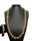 Cordão 13mm + Pulseira Baiano Banhado A Ouro 18k Luxo