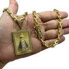 Cordão 6mm Cadeado + Pingente Nossa Senhora - Banhado a ouro