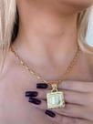 Cordão 6mm Feminino Tijolinho + Pingente Banhado A Ouro 18k