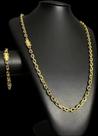 Cordão 70cm + Pulseira 4mm fecho cadeado banhado a ouro 18k