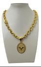 Cordão 8mm Cadeado Feminino + Pingente Paz Banhado A Ouro18k