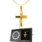 cordao aco inox banhado ouro + pingente crucifixo + caixa qualidade premium presente estiloso dourado catolico original