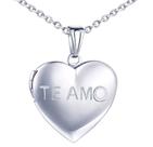 Cordão Aço inox com Coração Relicário Diamante "Te Amo"