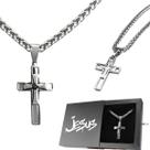 cordão aço inoxidável prata + pingente crucifixo + caixa cruz jesus presente religioso inox fé casual grosso católico cordão aço inoxidável prata + pingente crucifixo + caixa cruz jesus presente religioso inox fé casual grosso católico