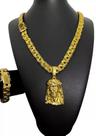 Cordão Banhado A Ouro 18k Friso 12mm Com Pulseira E Pingente