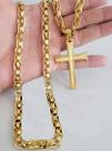 Cordão Banhado A Ouro 18k Imperador 10mm Com Pingente Cruz
