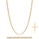 Cordão Banhado A Ouro 18k Masculino Rommanel Com Pingente Cruz Presente Homens