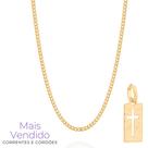 Cordão Banhado A Ouro 18k Masculino Tam 60cm Rommanel Com Pingente Cruz Retagular