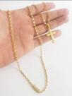 Cordão Banhado A Ouro 18k Tijolinho 3mm Com Pingente Cruz