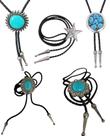 Cordão Bolo Tie Vintage Western Cowboy com Pingente Turquesa