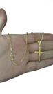 Cordão Cad Alongado 1mm + Pingente Cruz Jesus Banhado A Ouro