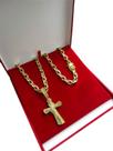Cordão Cadeado 10mm + Pingente Cruz Cravejada Banhado a ouro