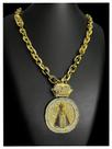 Cordão cadeado 12mm + pingente nossa senhora banhado a ouro