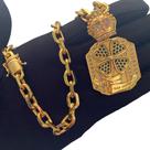 Cordão Cadeado 8mm + Pingente Trevo Da Sorte Banhado a Ouro