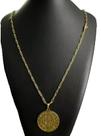 Cordão cadeado alongado 5mm + são bento - banhado a ouro