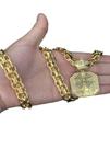 Cordão Cadeado Duplo 13mm Ping Trevo Da Sorte Banhado A Ouro
