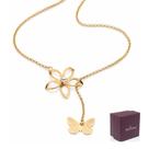 Cordão Colar Rommanel Elo Português Flores Borboleta 531162 Dourado