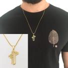 Cordão Corrente 60 cm Masculino Pingente Cruz Crucifixo Folheado a Ouro 18 k
