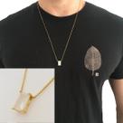 Cordão Corrente 60 cm Pingente Pedra Quartzo Branco Semijoia Folheada a Ouro 18k